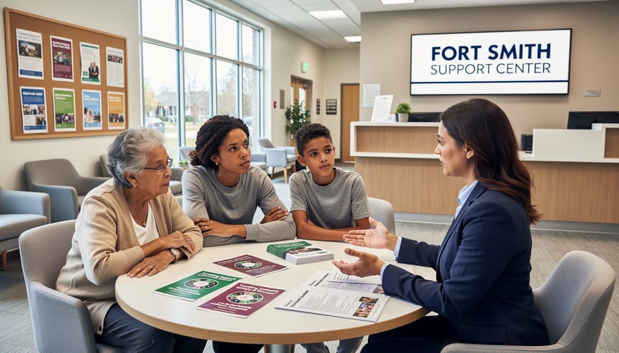 Family having supportive conversation together in comfortable home setting