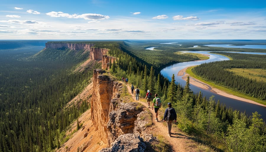 Pristine wilderness landscape near Fort Smith showing forest, river, and northern sky