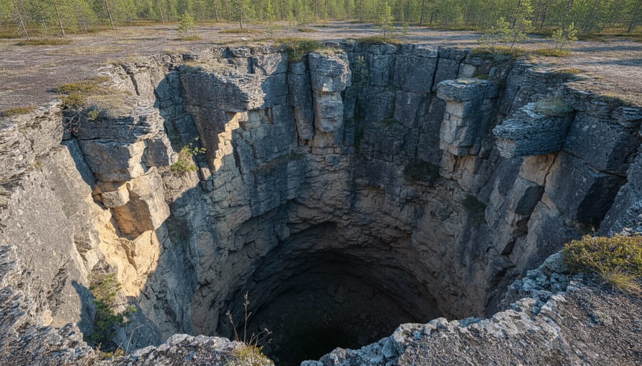 Limestone sinkhole and karst terrain in Wood Buffalo National Park
