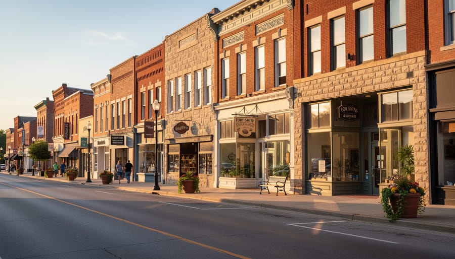 Historic downtown Fort Smith street with brick buildings and inviting sidewalk